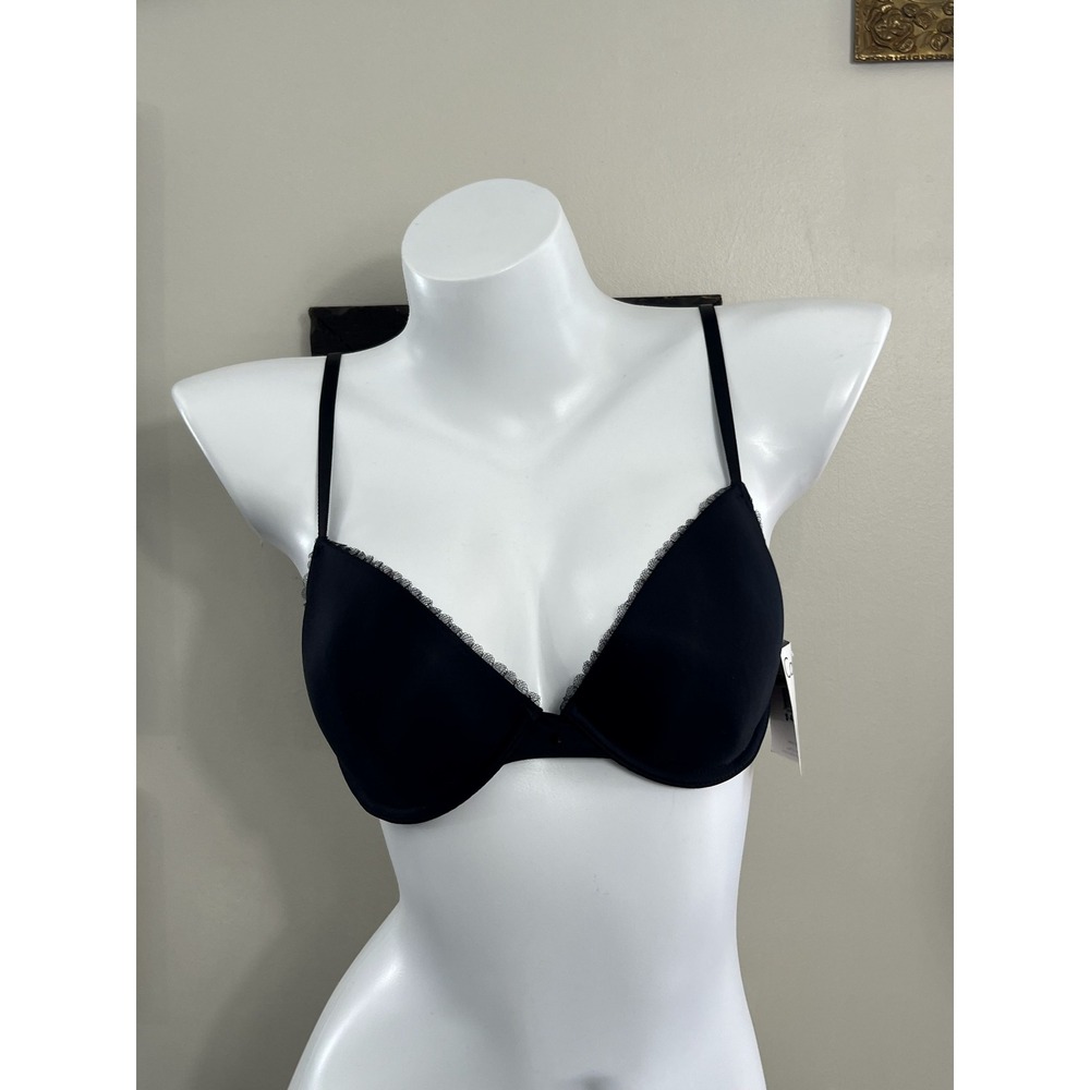 Calvin Klein Plunge Black Lace Trim Bra Size 36B